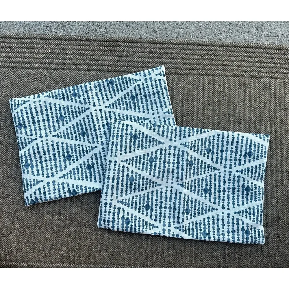 Set/2 outdoor pillow covers 12x18” blue white geometric handmade throw decor new
